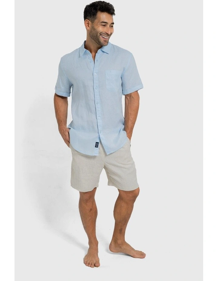 Short Sleeve Linen Shirt in Sky Blue image 6