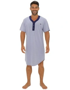 Short Sleeve Knit Nightshirt in Blue