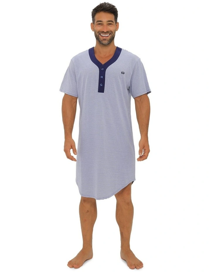 Short Sleeve Knit Nightshirt in Blue image 1
