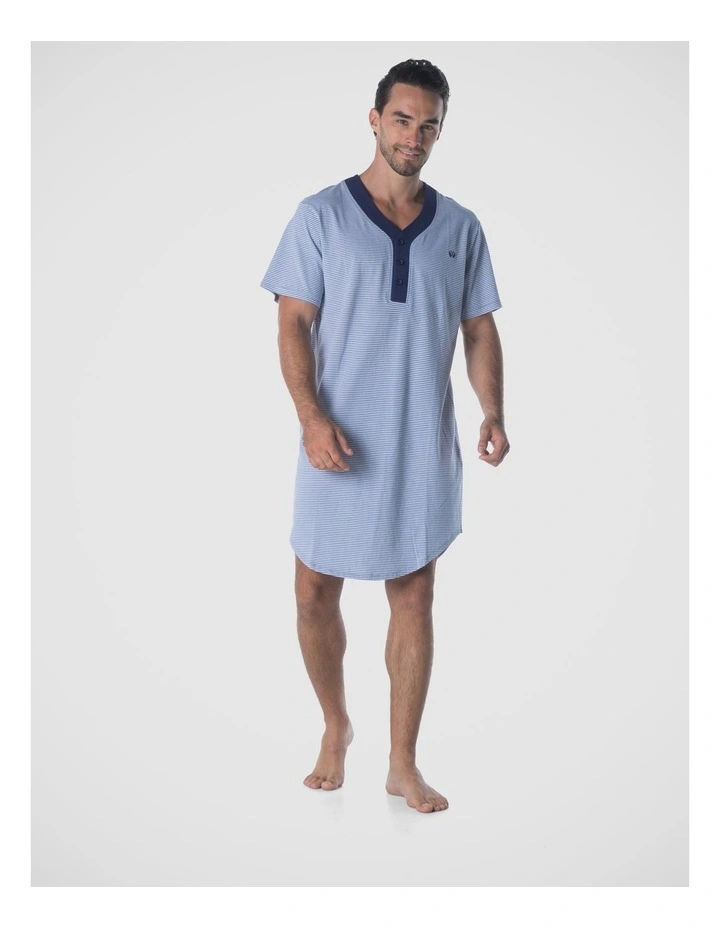 Short Sleeve Knit Nightshirt in Blue image 1