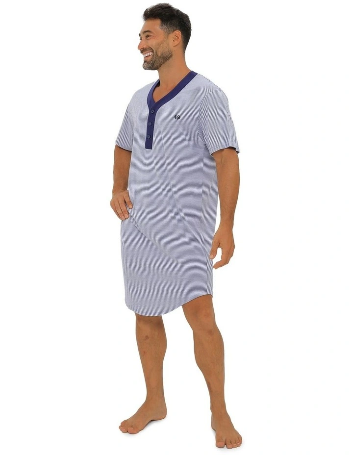 Short Sleeve Knit Nightshirt in Blue image 3