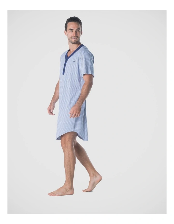 Short Sleeve Knit Nightshirt in Blue image 3