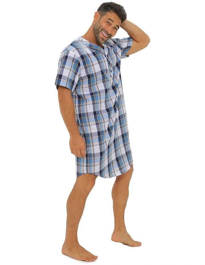 Woven Check Nightshirt in Blue image 3