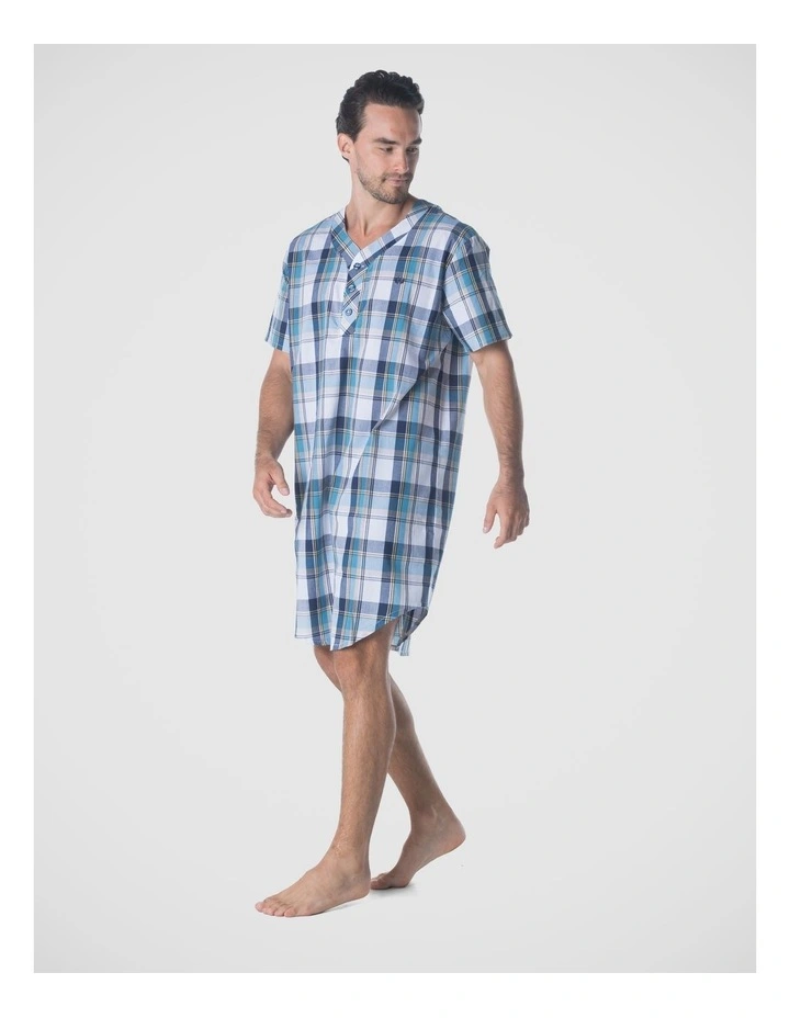 Woven Check Nightshirt in Blue image 3
