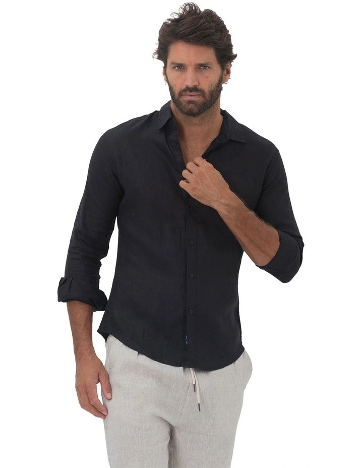 Long Sleeve Linen Shirt in Black image 1