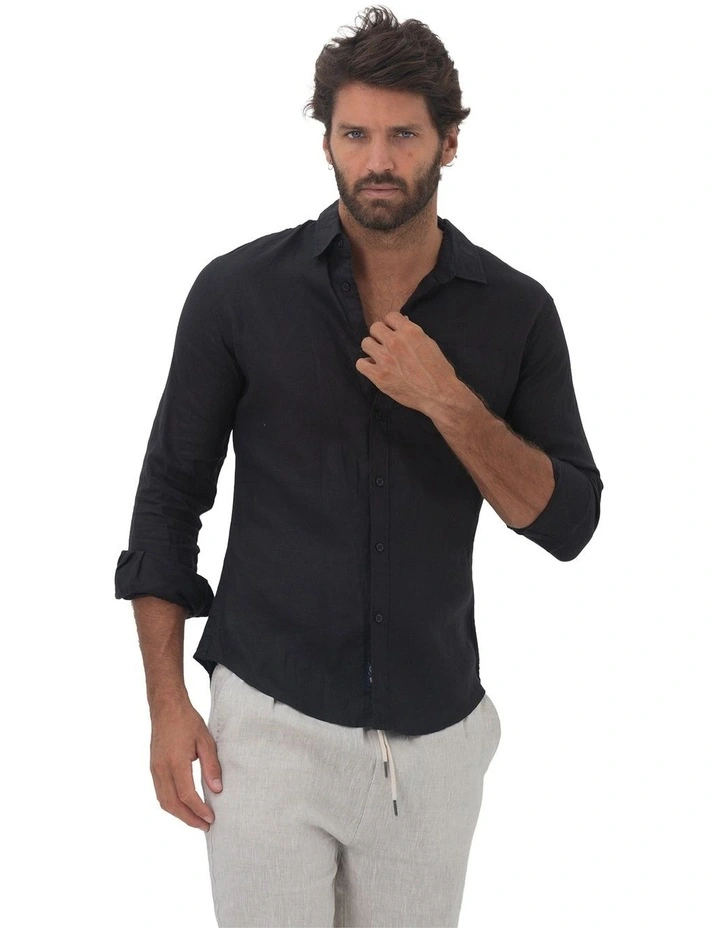 Long Sleeve Linen Shirt in Black image 1