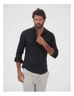 Long Sleeve Linen Shirt in Black