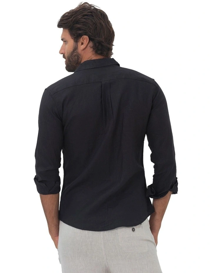 Long Sleeve Linen Shirt in Black image 2