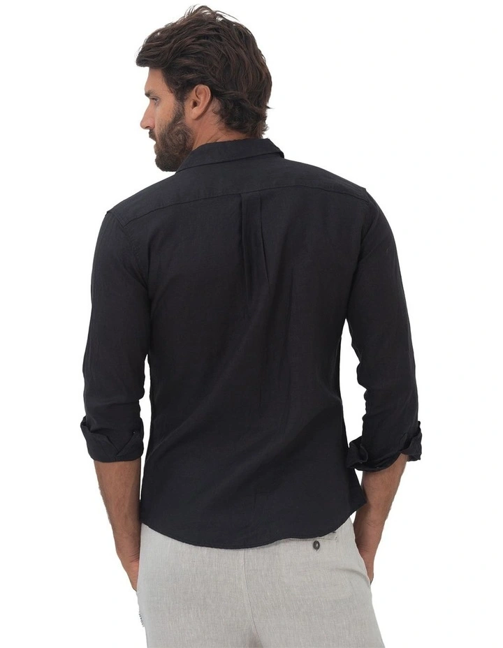 Long Sleeve Linen Shirt in Black image 2