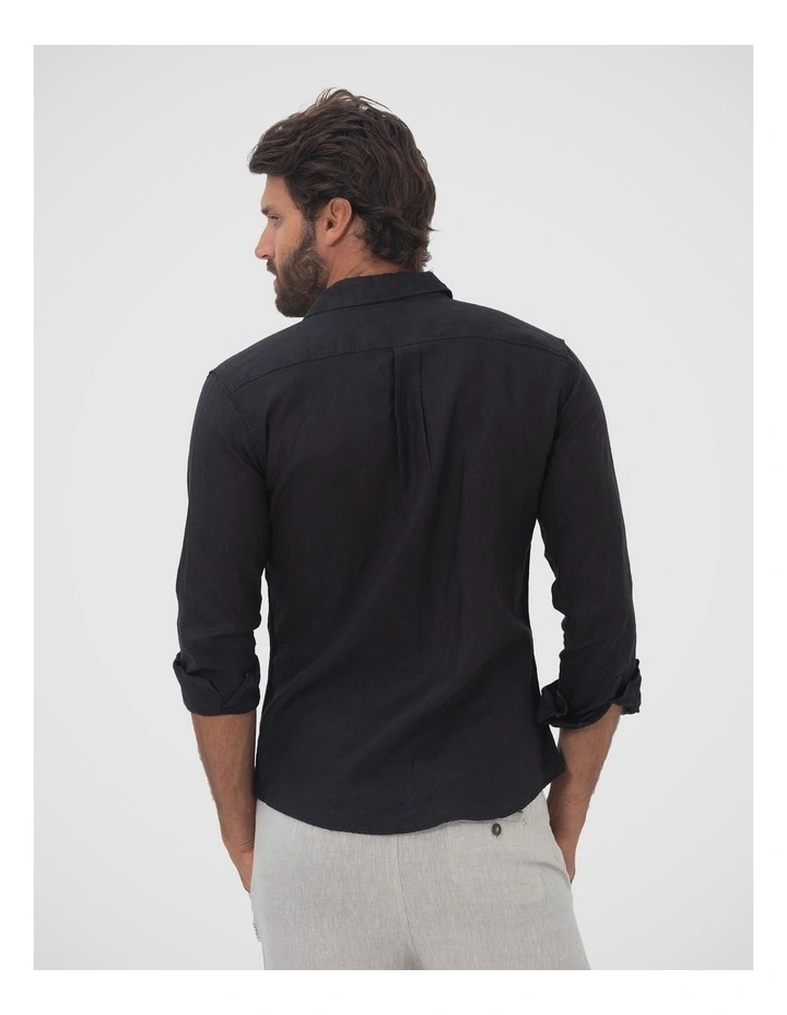 Long Sleeve Linen Shirt in Black image 2