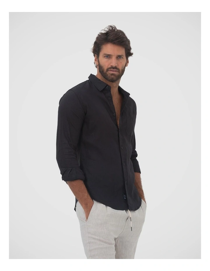 Long Sleeve Linen Shirt in Black image 3