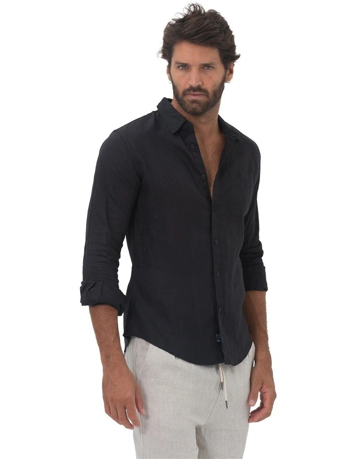 Long Sleeve Linen Shirt in Black image 4