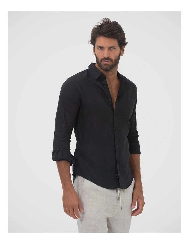 Long Sleeve Linen Shirt in Black image 4