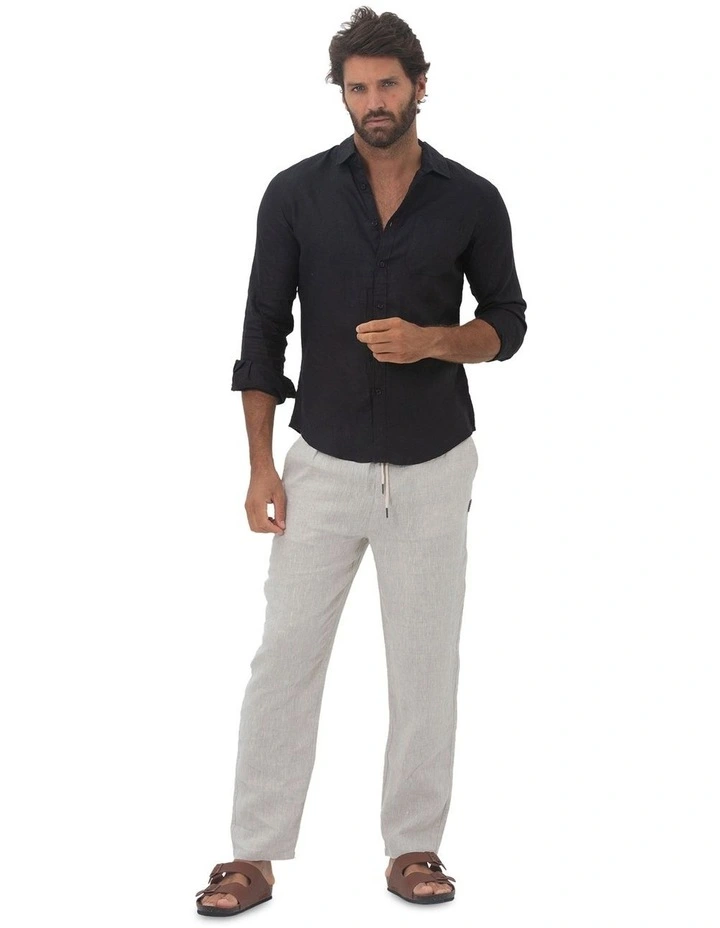 Long Sleeve Linen Shirt in Black image 5