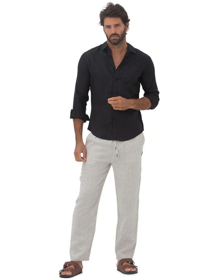 Long Sleeve Linen Shirt in Black image 6