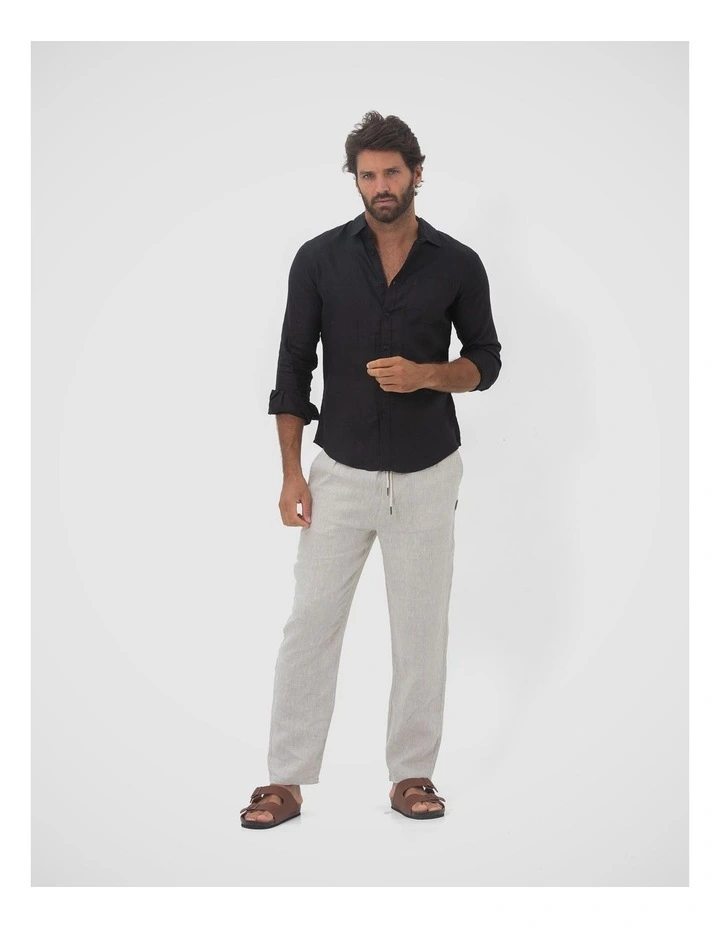 Long Sleeve Linen Shirt in Black image 6