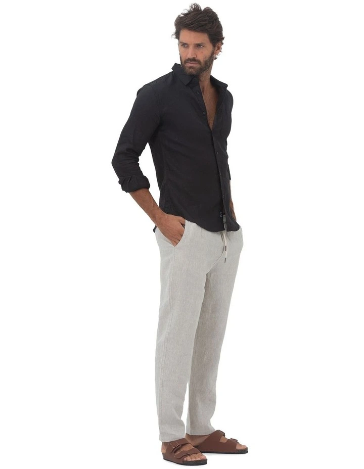 Long Sleeve Linen Shirt in Black image 7