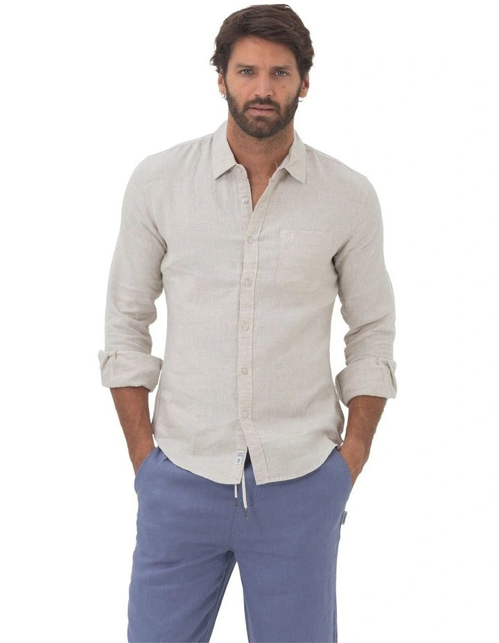 Linen Long Sleeve Shirt in Sand image 1