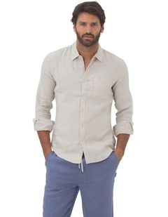 Linen Long Sleeve Shirt in Sand