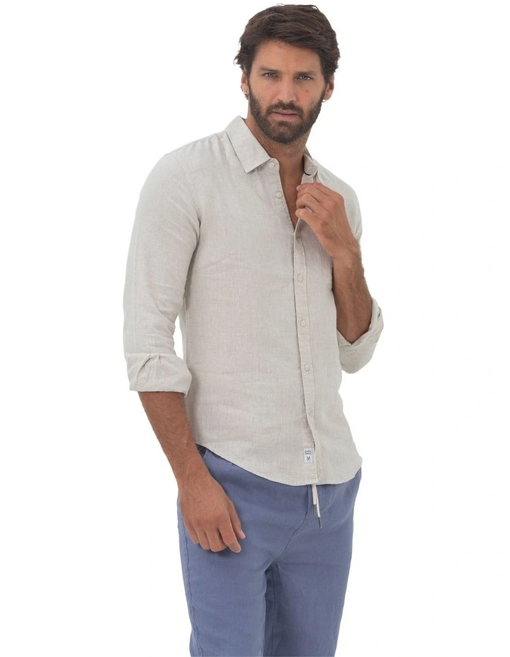 Linen Long Sleeve Shirt in Sand image 3
