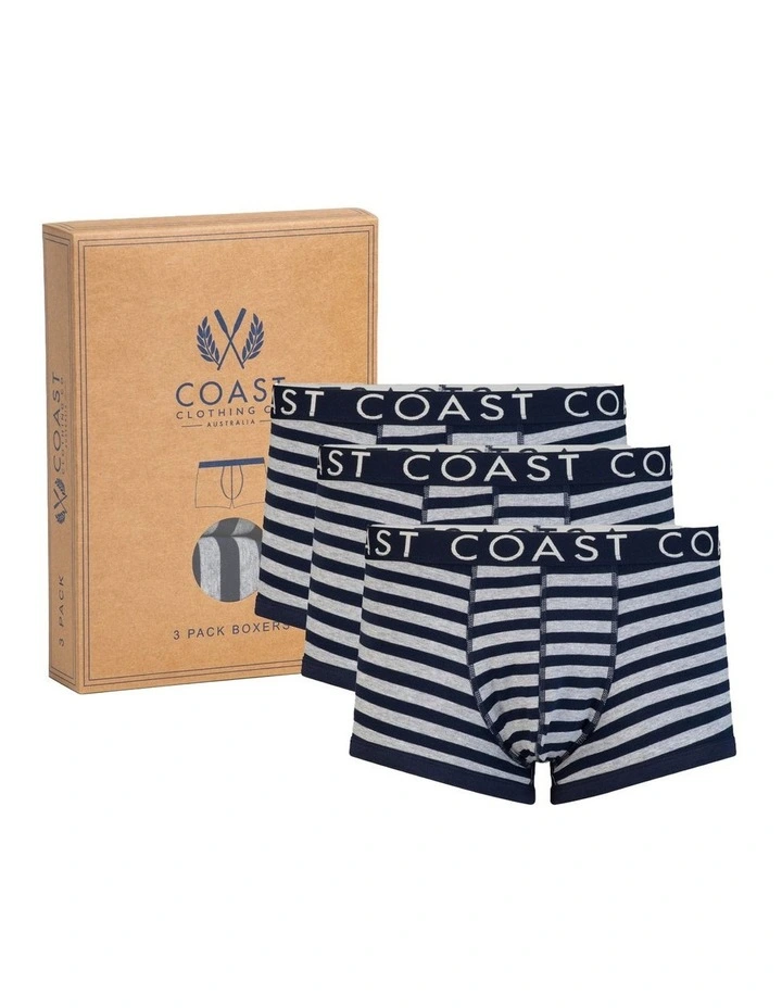 Stripe Boxers Gift 3 Pack in Navy Multi image 1