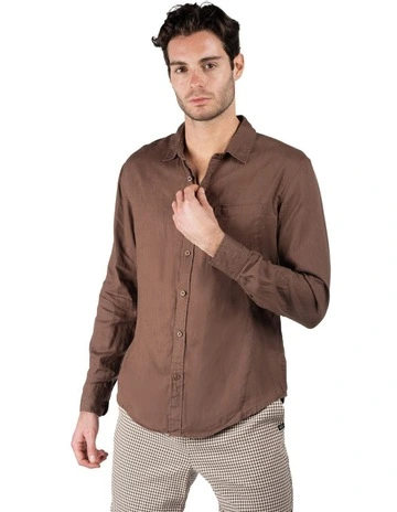 Long Sleeve Linen Shirt in Chocolate