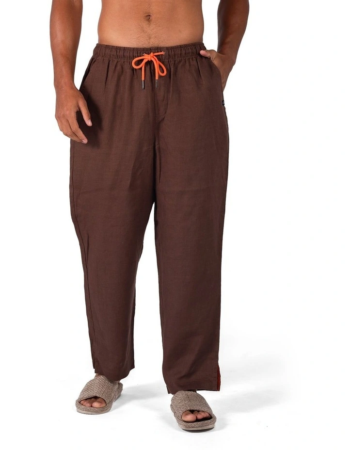 Linen Relaxed Fit Pants in Chocolate image 1