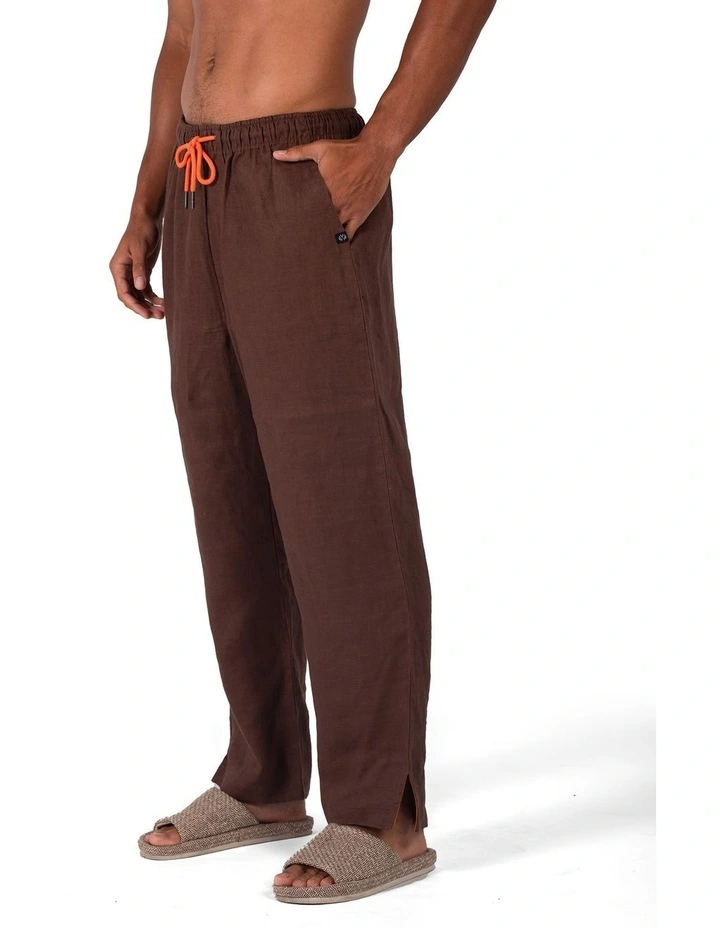Linen Relaxed Fit Pants in Chocolate image 2