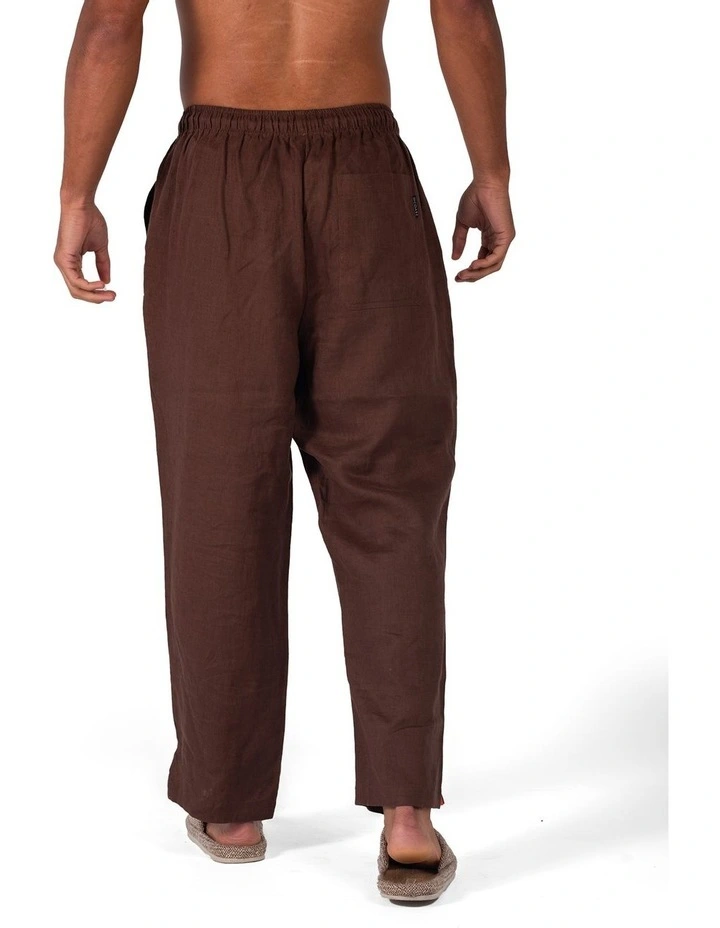 Linen Relaxed Fit Pants in Chocolate image 3