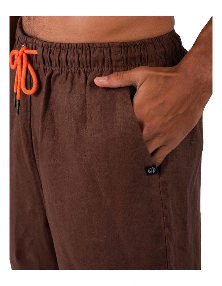 Linen Relaxed Fit Pants in Chocolate image 4