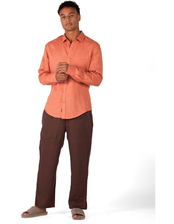 Linen Relaxed Fit Pants in Chocolate image 5