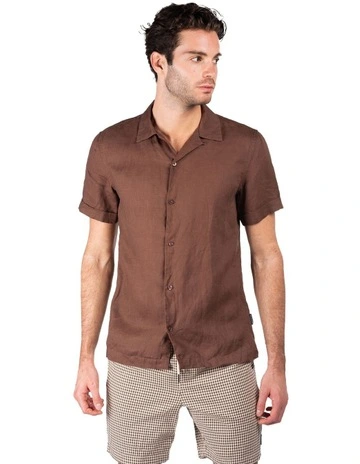 Camper Short Sleeve Linen Shirt in Brown