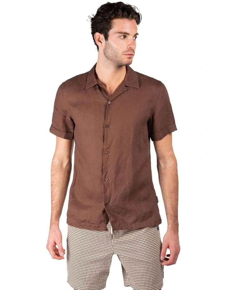 Camper Short Sleeve Linen Shirt in Brown image 1