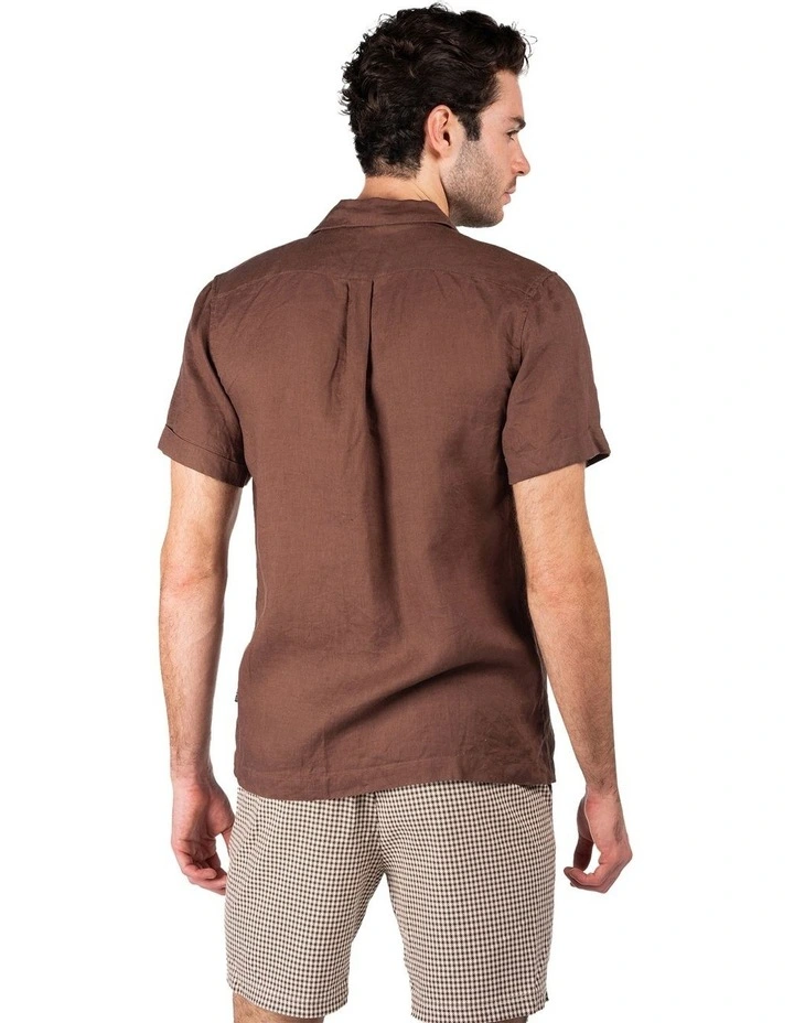 Camper Short Sleeve Linen Shirt in Brown image 3