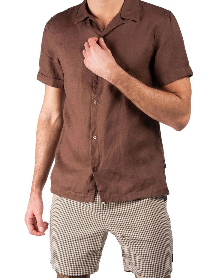 Camper Short Sleeve Linen Shirt in Brown image 4