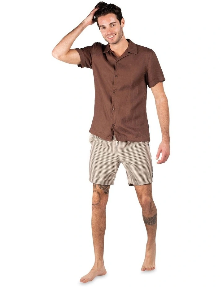 Camper Short Sleeve Linen Shirt in Brown image 5