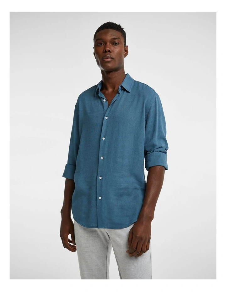 Vincent Viscose Blend Shirt in Teal image 4