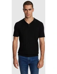 Banderas Knitted Polo Shirt in Black