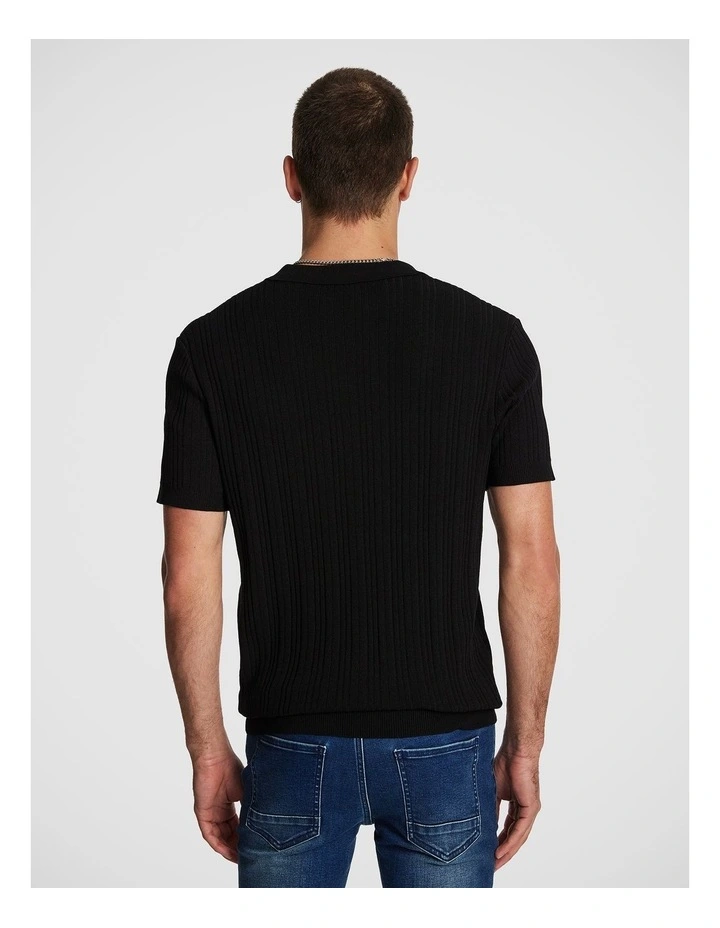 Banderas Knitted Polo Shirt in Black image 2