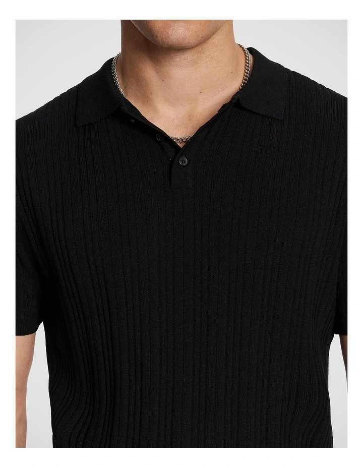 Banderas Knitted Polo Shirt in Black image 3
