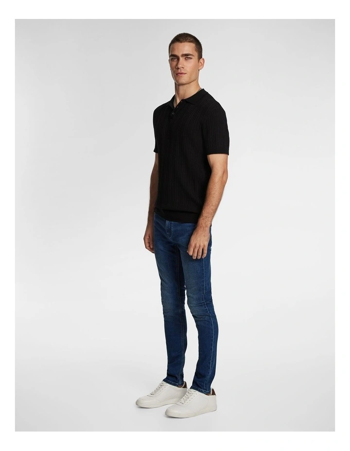 Banderas Knitted Polo Shirt in Black image 4