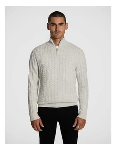 Eddie 1/4 Zip Cable Knitwear in Light Grey Marle