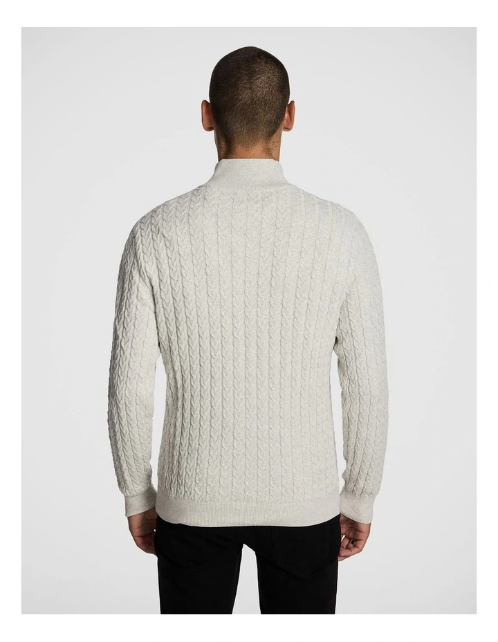 Eddie 1/4 Zip Cable Knitwear in Light Grey Marle image 2
