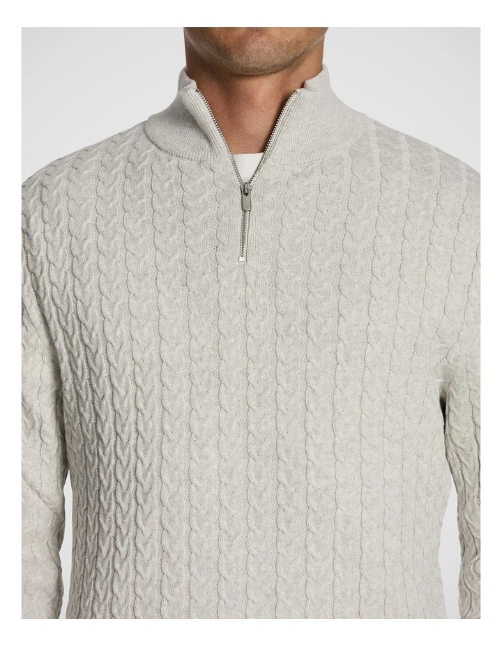 Eddie 1/4 Zip Cable Knitwear in Light Grey Marle image 3
