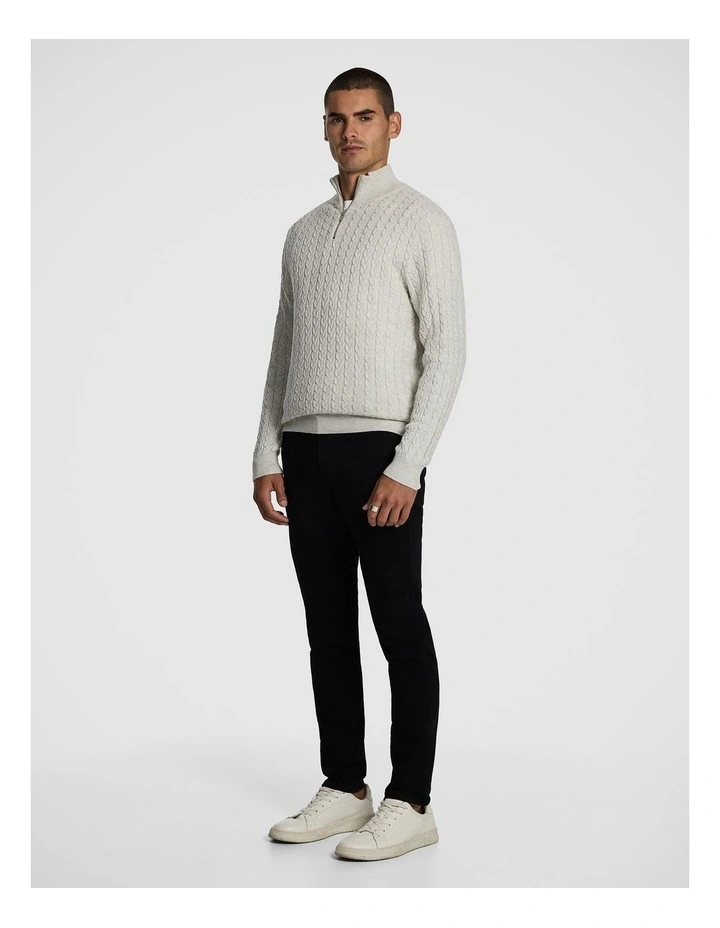 Eddie 1/4 Zip Cable Knitwear in Light Grey Marle image 4