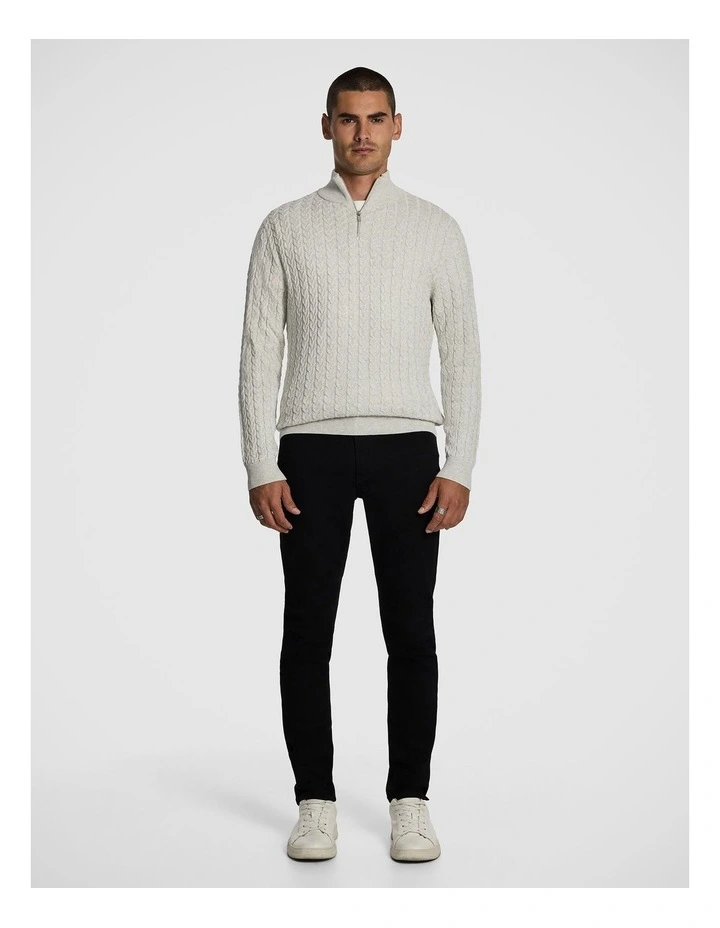 Eddie 1/4 Zip Cable Knitwear in Light Grey Marle image 5