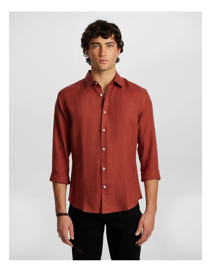 West Hampton Pure Linen Shirt in Rust image 1