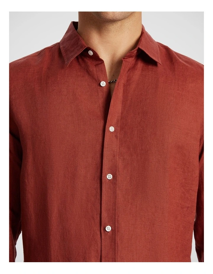 West Hampton Pure Linen Shirt in Rust image 3