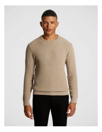 Jayce Crew Neck Textured Knit Jumper in Natural