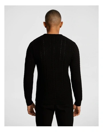 Harvey Cable Crew Neck Tee in Black